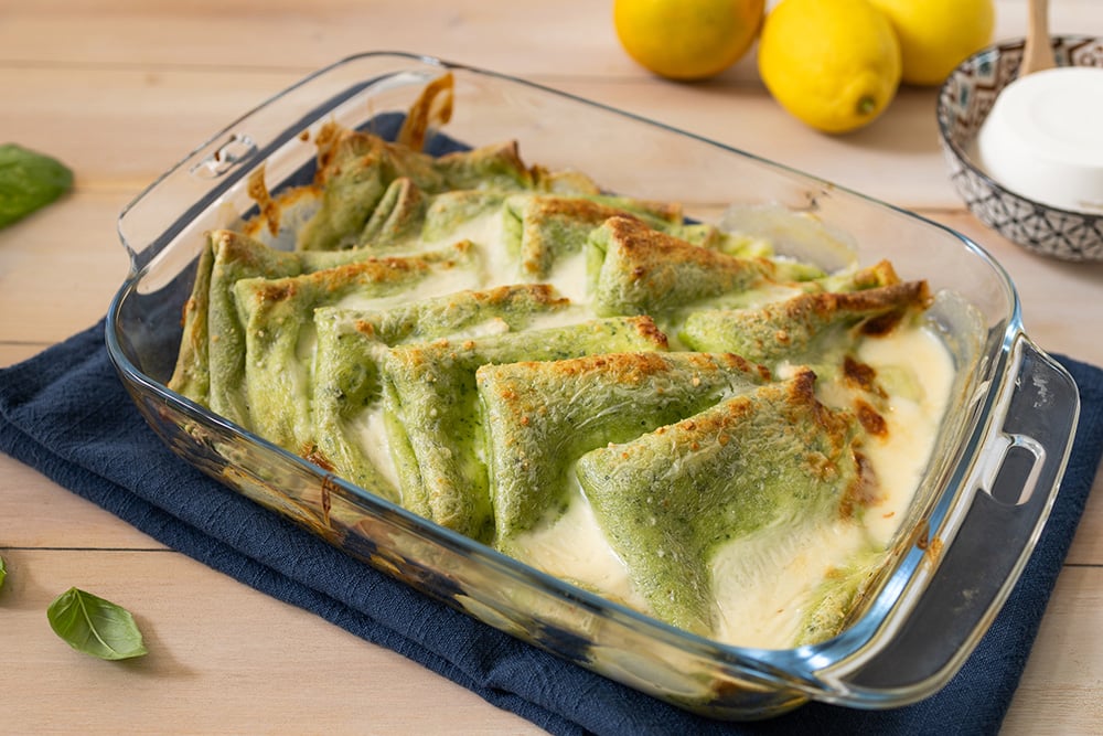 crespelle di basilico con ricotta e limone