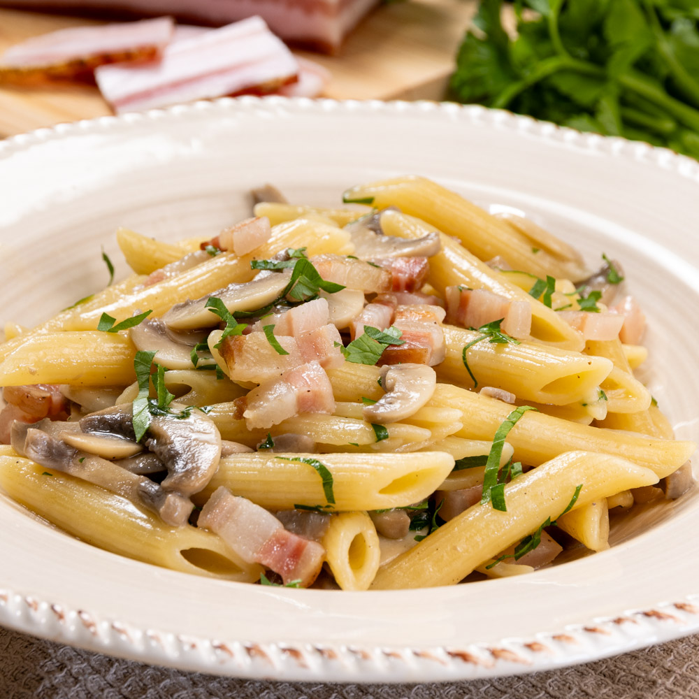 pasta funghi e pancetta